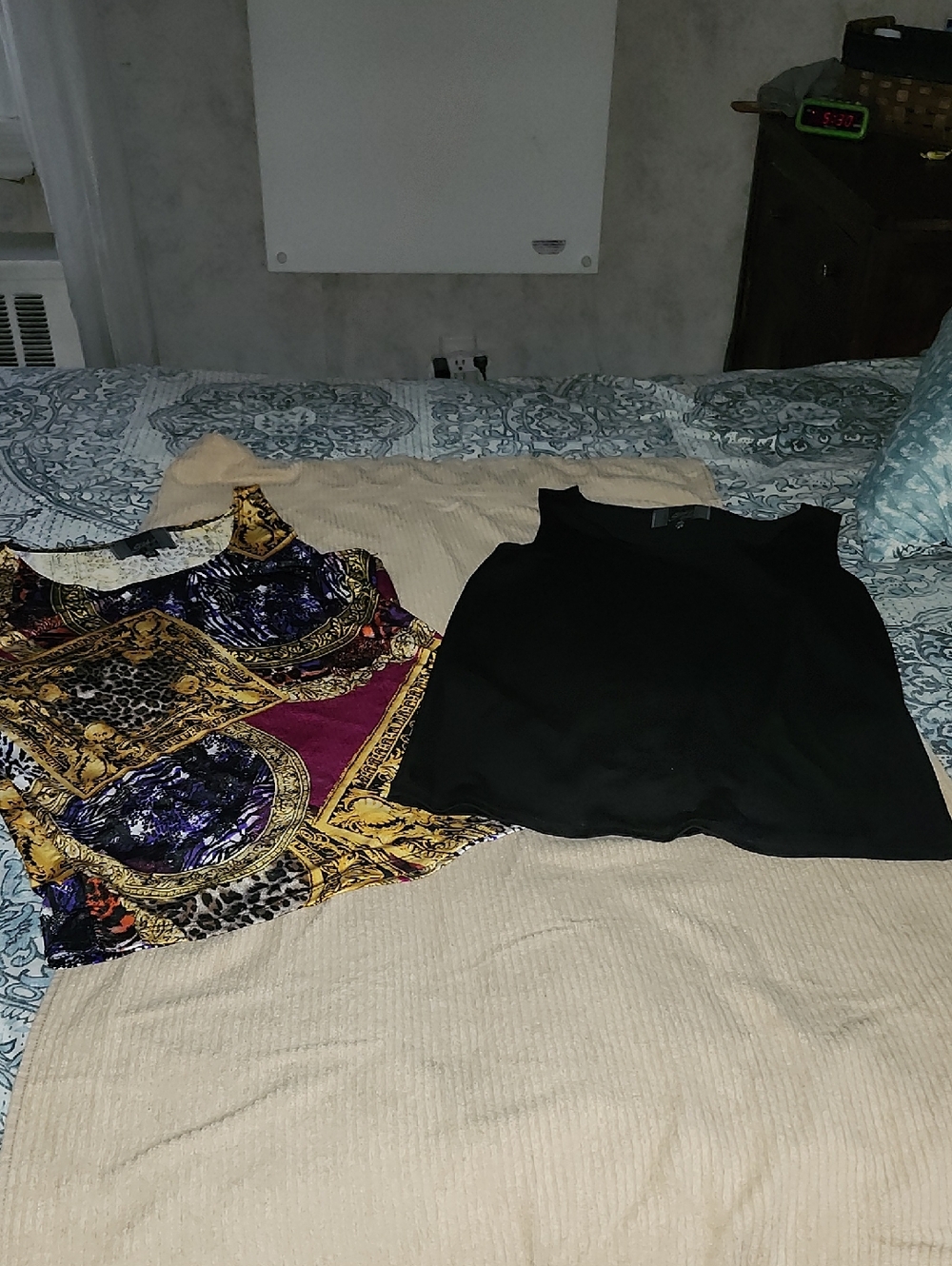 Slinky Brand Purple, Black & Gold Printed Sleeveless Top & Solid Sleeveless Top